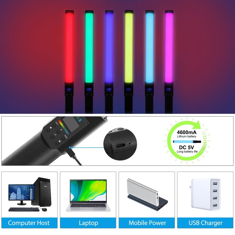 Luz De Relleno RGB Portátil – 1800mAh, USB-C, Compatible con Trípode